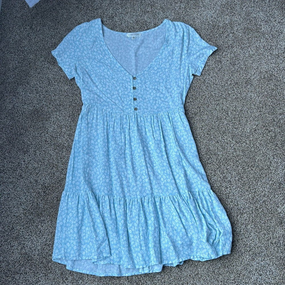 Light Blue Ultra Flirt Floral Tiered Dress with Button Top XS